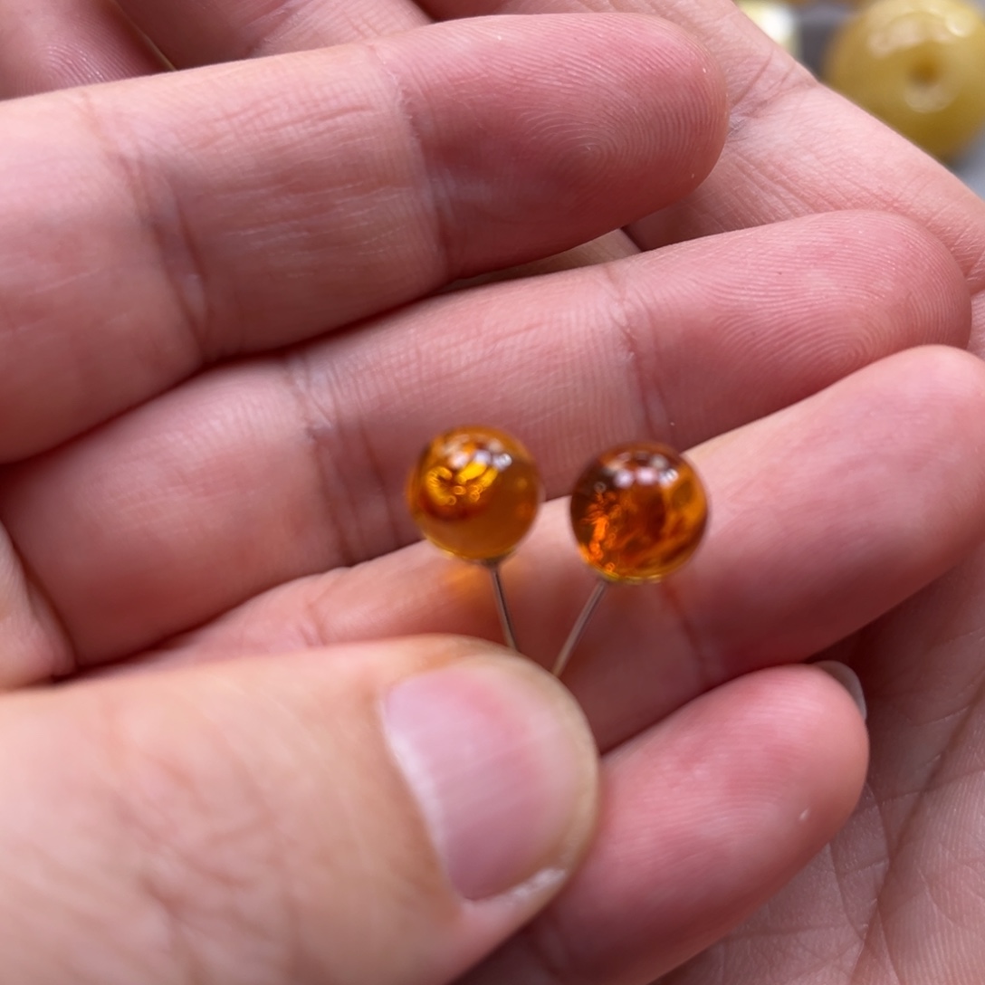 琥珀（花珀）银S925镶嵌耳饰