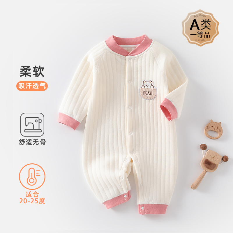 婴儿连体衣a类秋冬薄夹棉保暖闭哈初生宝宝爬服哈衣新生儿连体衣