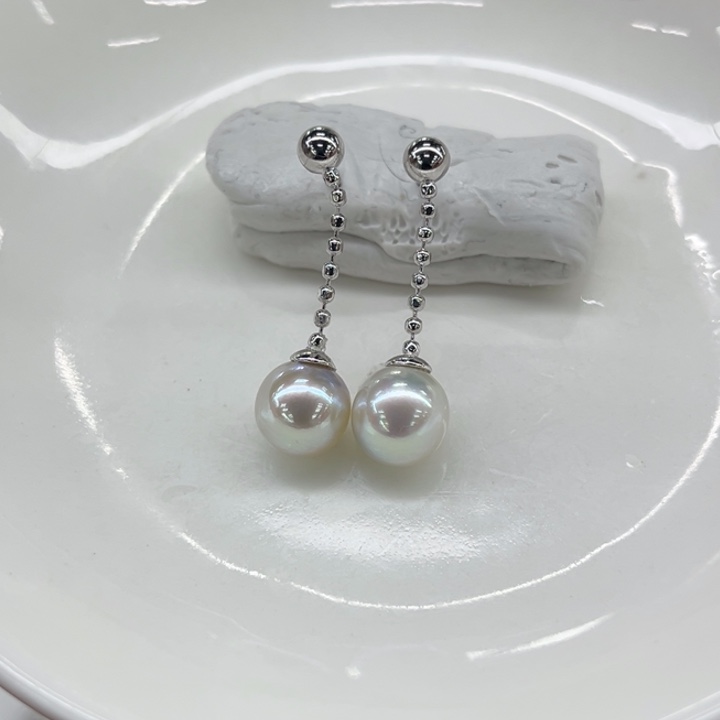 银S925镶嵌耳饰海水珍珠8-9m