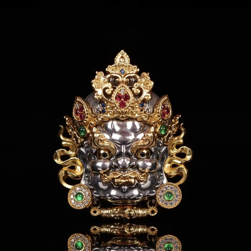 925银银制品 喜三福文创 黄财神项链潮流百搭手工吊坠