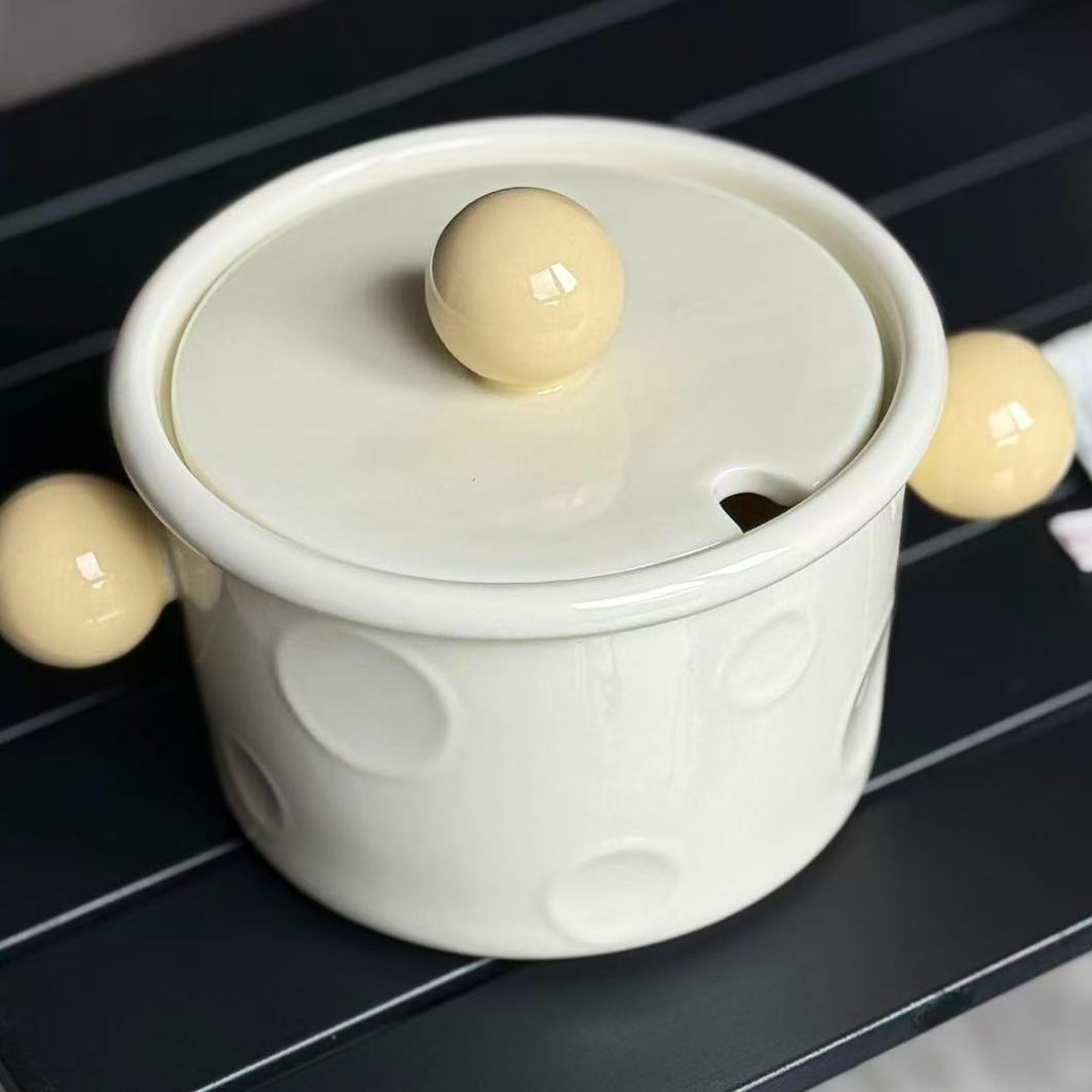 w79 不可明火 ins风陶瓷双耳罐简约猪油罐 微瑕 凑满20发货 