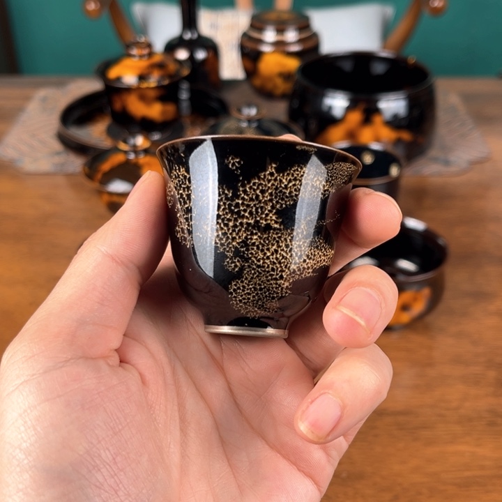 杯鹧鸪斑描金小闻香杯