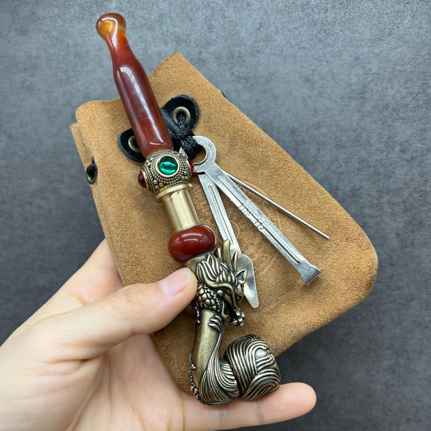 直长嘴八宝疙瘩一档一株黄铜龙头旱烟袋烟锅烟袋子三件套L022+888