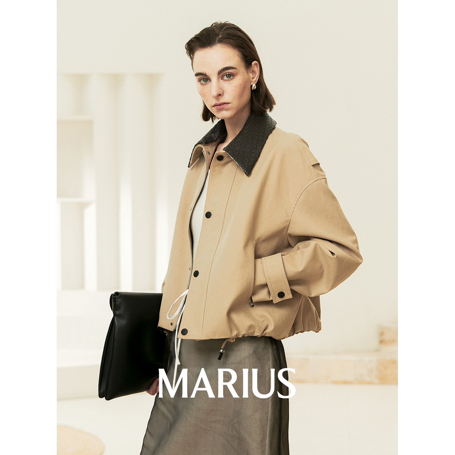 MARIUS | "胖豆豆风衣"气质百搭花苞短款编制大翻领夹克外套/裙裤