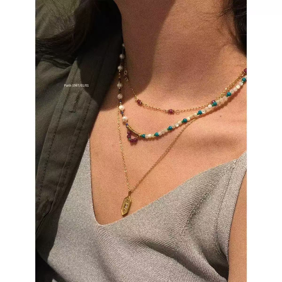 铜合金合成锆石项链 铜合金轻奢小众时尚百搭项链