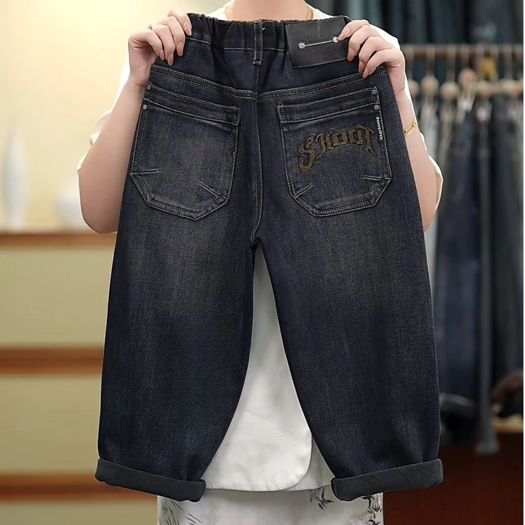 男童加绒裤子秋冬款2025新款加厚一体绒牛仔裤儿童冬季保暖长裤