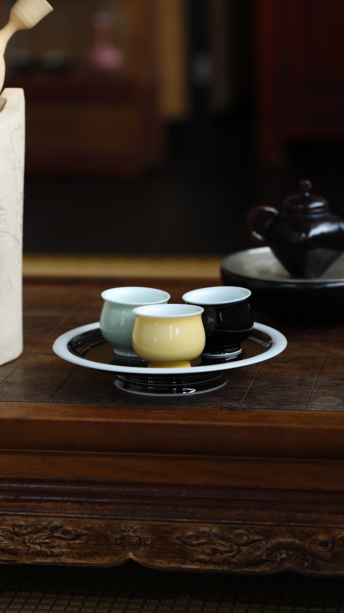 【弥生茶器】南山雪堂颜色釉鹅黄天青乌金小客杯品茗杯景德镇茶器