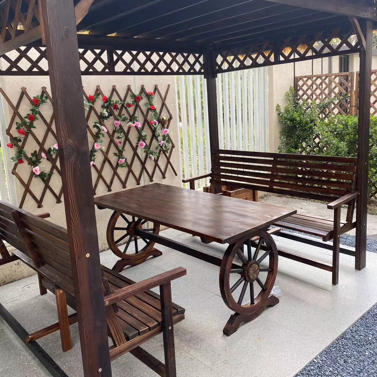 【特大号立柱加粗10*10厘米+挡雨板】户外庭院防腐木凉亭花园爬藤架