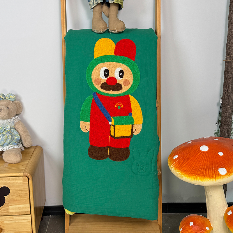 【秘境家纺】可机洗全棉双层纱毛巾绣大豆春秋被芯卡通四季被子