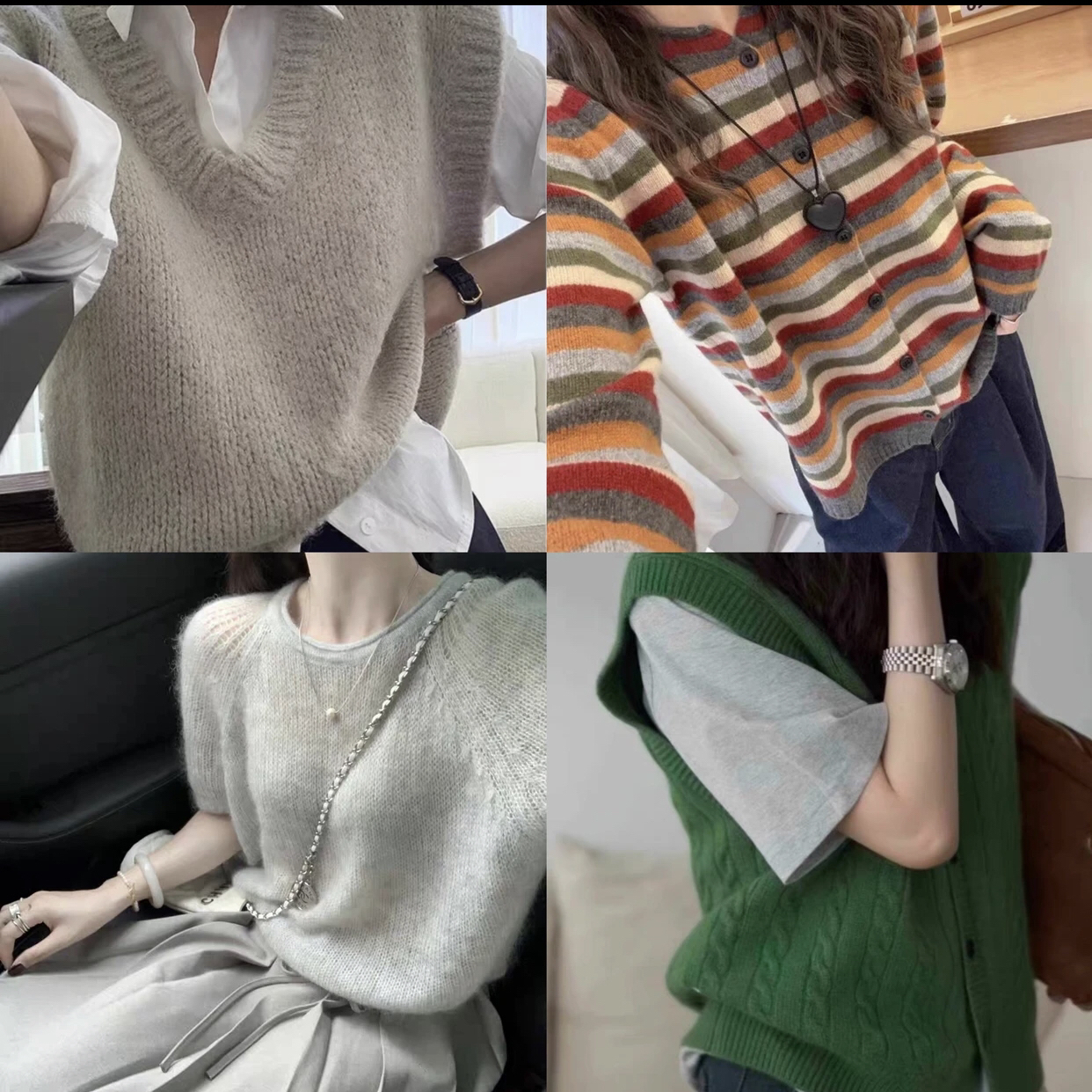【1-200】女装春秋新款套头网红气质宽松圆领慵懒风针织衫开衫外套