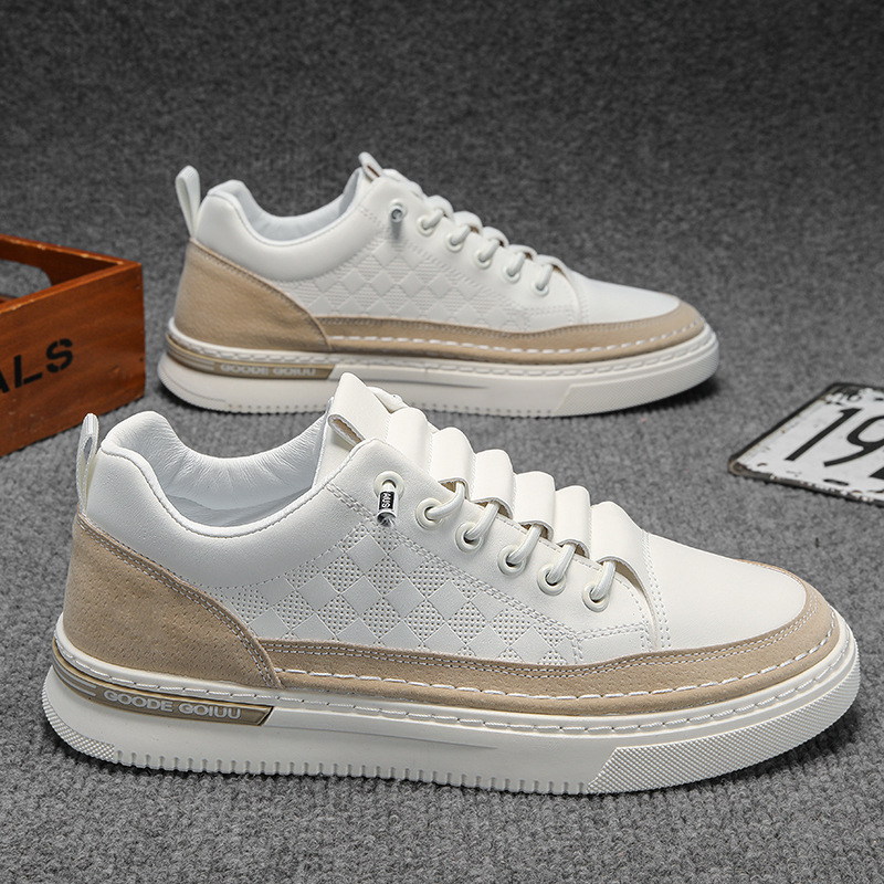 男鞋透气夏季新款皮鞋潮流百搭时尚运动休闲板鞋黑棕米黑米卡3940