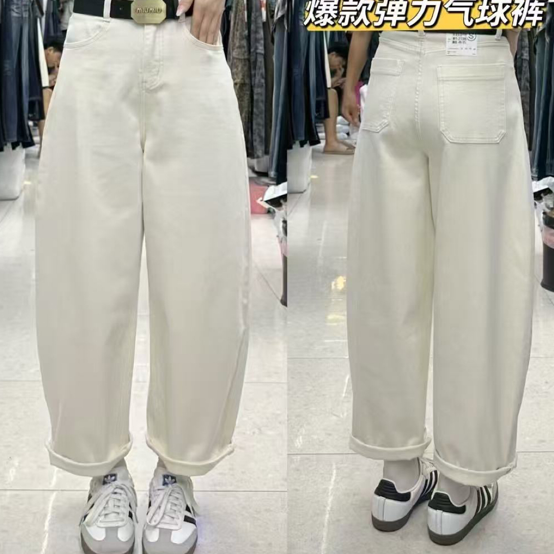 衣号店 秋款高品弹力百搭显瘦气球裤牛仔裤2798米杏色