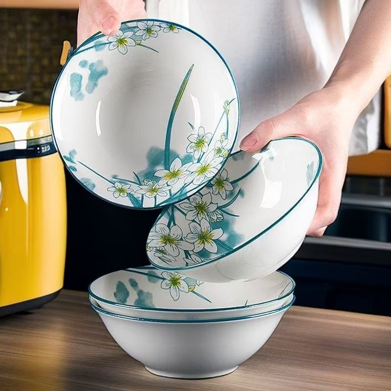 【6只装】水仙花6英寸斗碗高温釉下彩陶瓷餐具