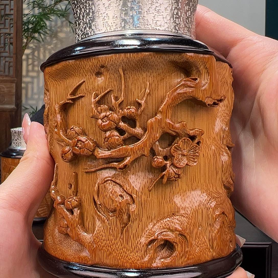 竹竹雕事事如意茶叶罐