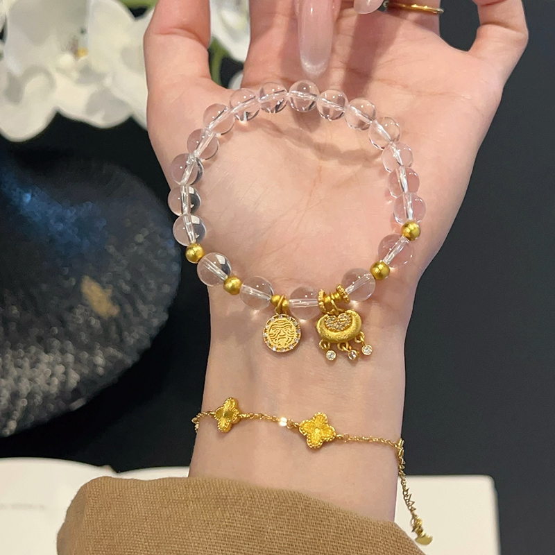 【情绪克星】8mm白水晶手串女时尚原创设计感天然水晶手链Y307