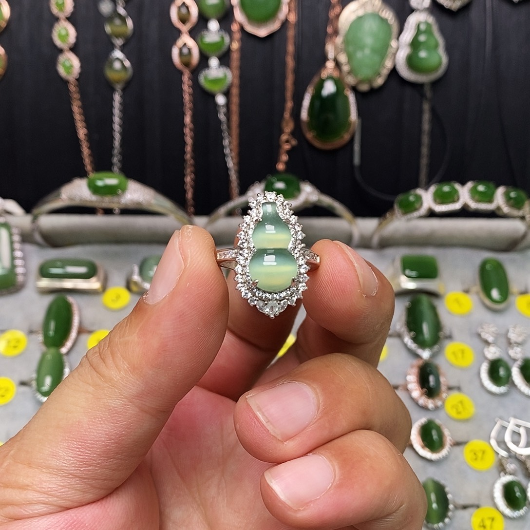 和田玉（碧玉）戒指银S925镶嵌