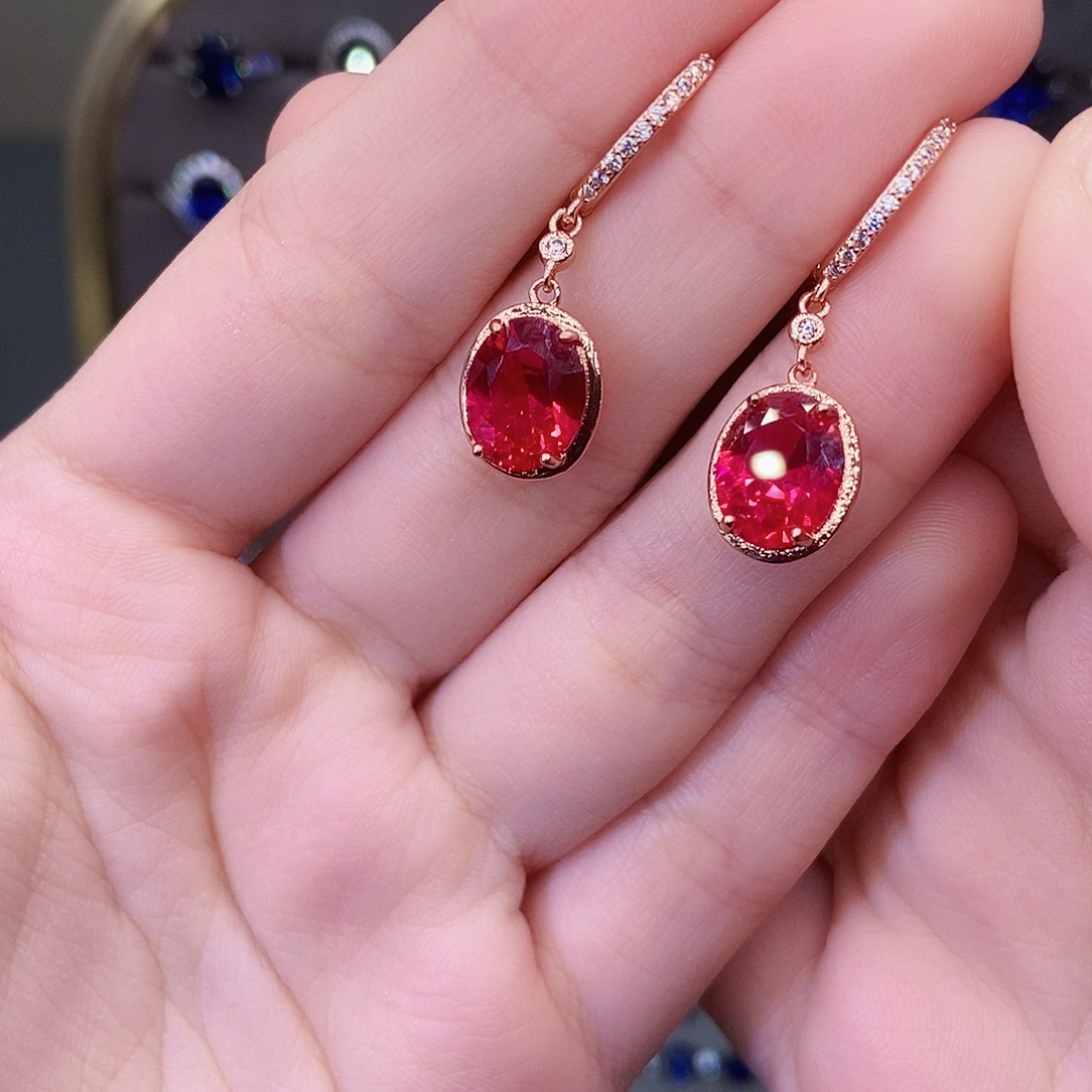 银S925镶嵌耳饰红宝石