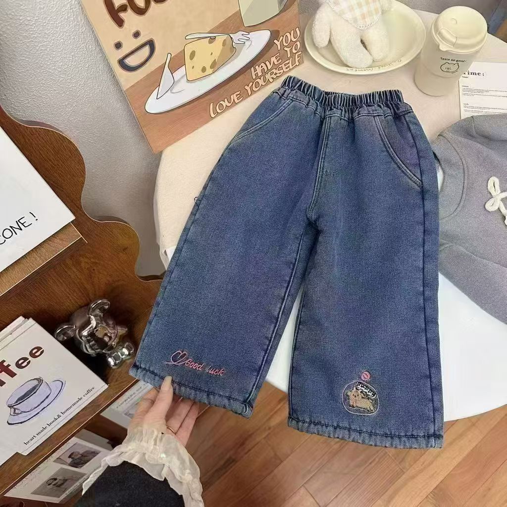【800g加厚松糕绒 直筒水洗软牛仔】女童冬款牛仔裤1207014