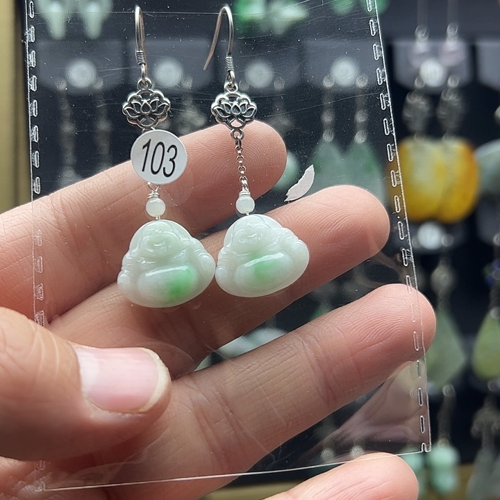 翡翠耳饰银S925镶嵌2222223