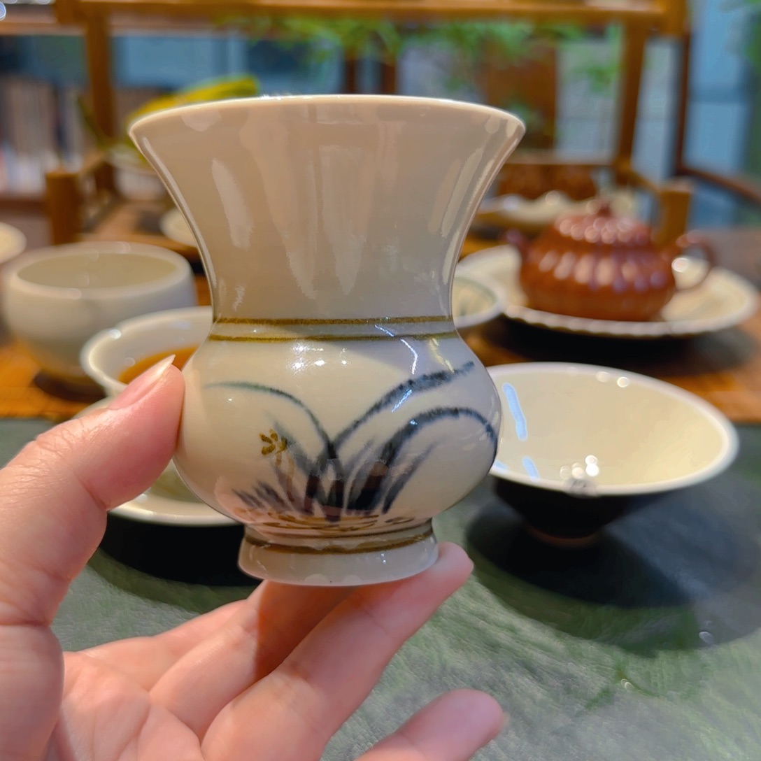 仿古渣斗 釉下彩 口8高9cm