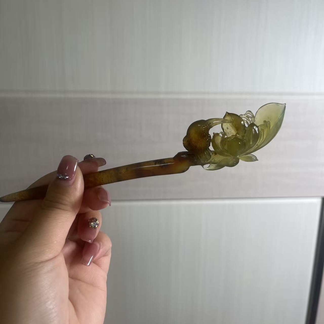 岫玉花玉翠鸟荷花