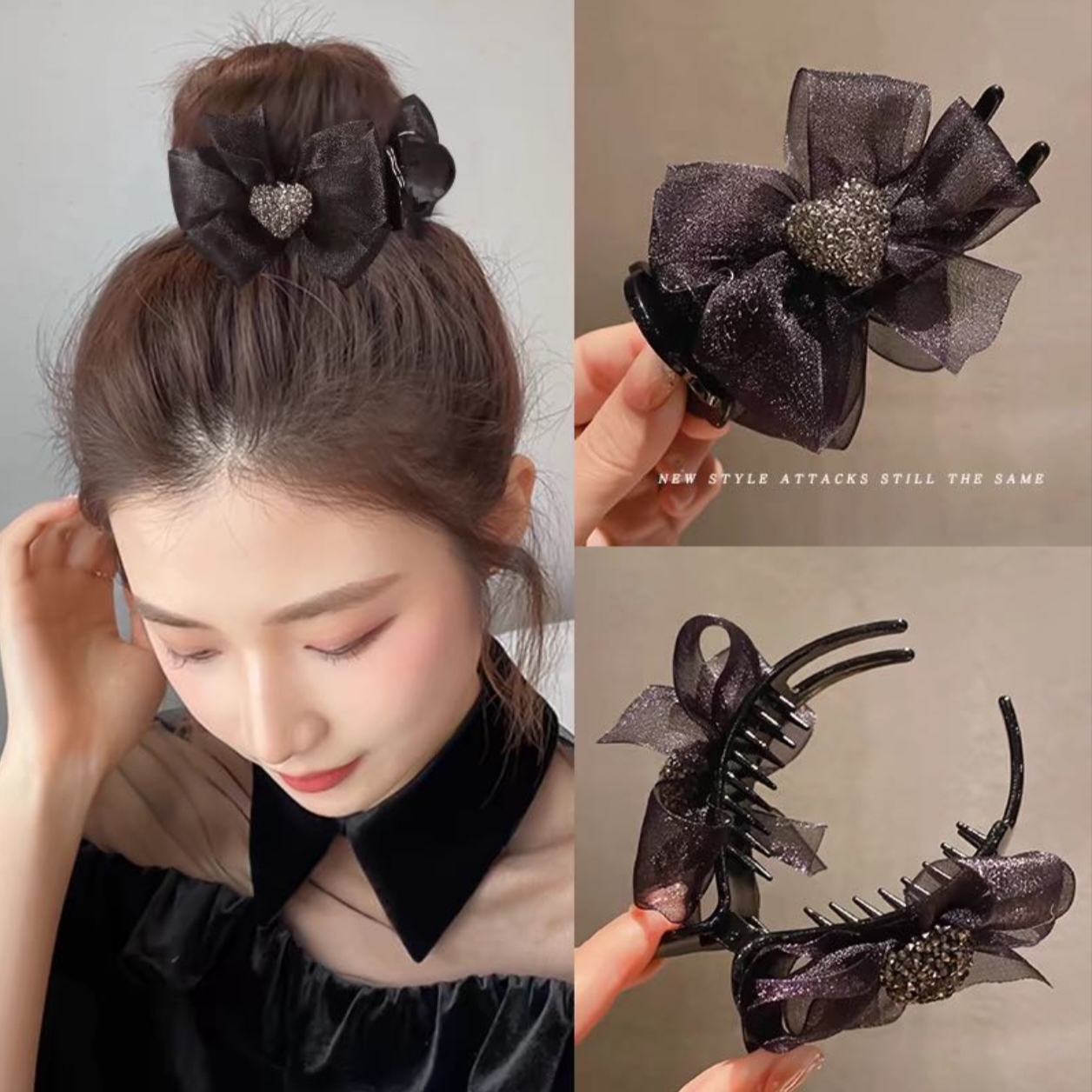 220号一时尚气质百搭爱心蝴蝶结丸子头抓夹