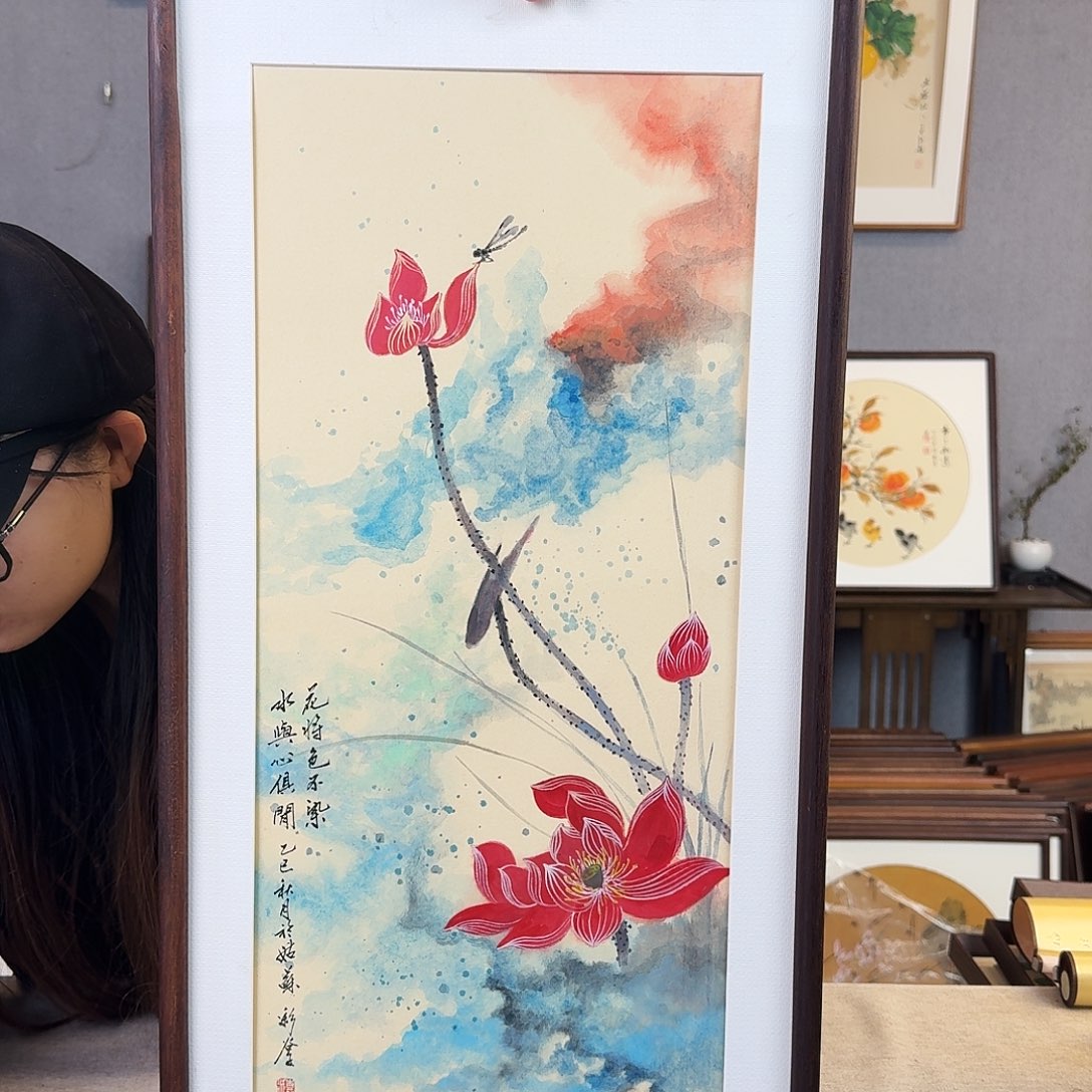 书法手绘带框尺寸： 36*69