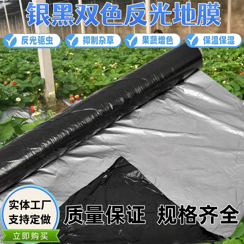 源头厂家农用地膜反光除草防虫银黑双色地膜加厚大棚种植果蔬增色