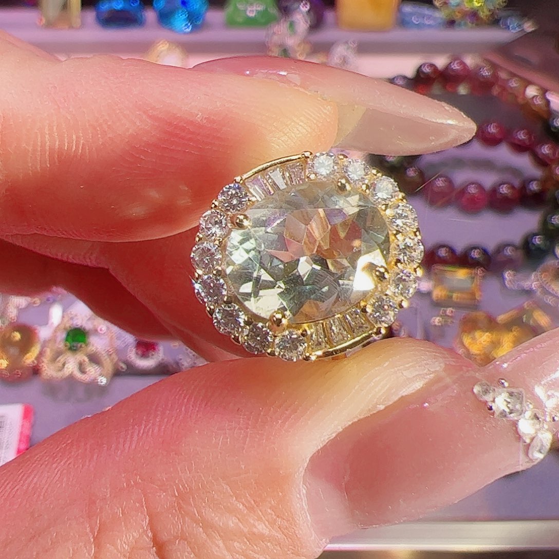 绿水晶戒指银S925镶嵌