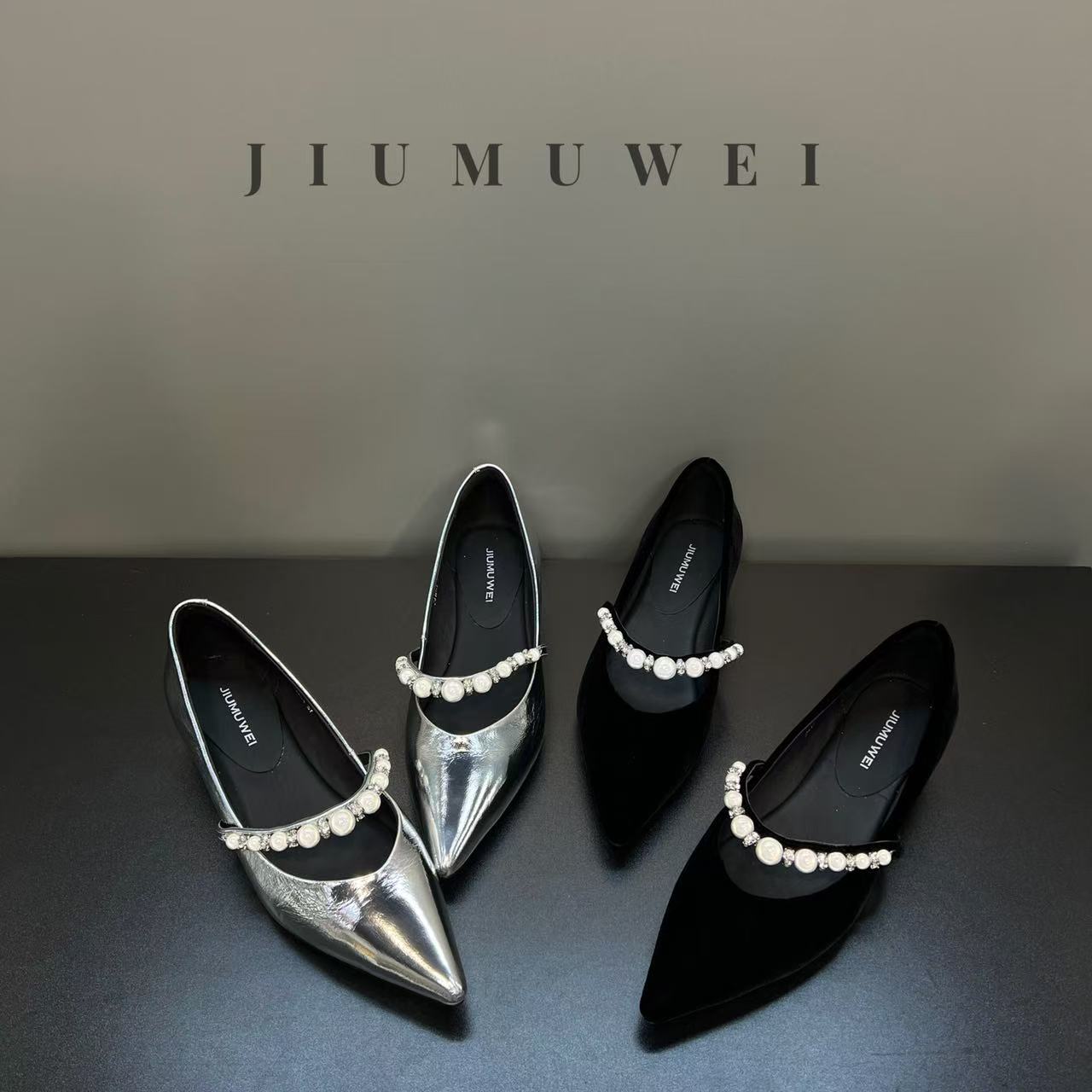 JIUMUWEI 【耀珠摩登】珍珠链条小跟瓢鞋  8000  2416-1