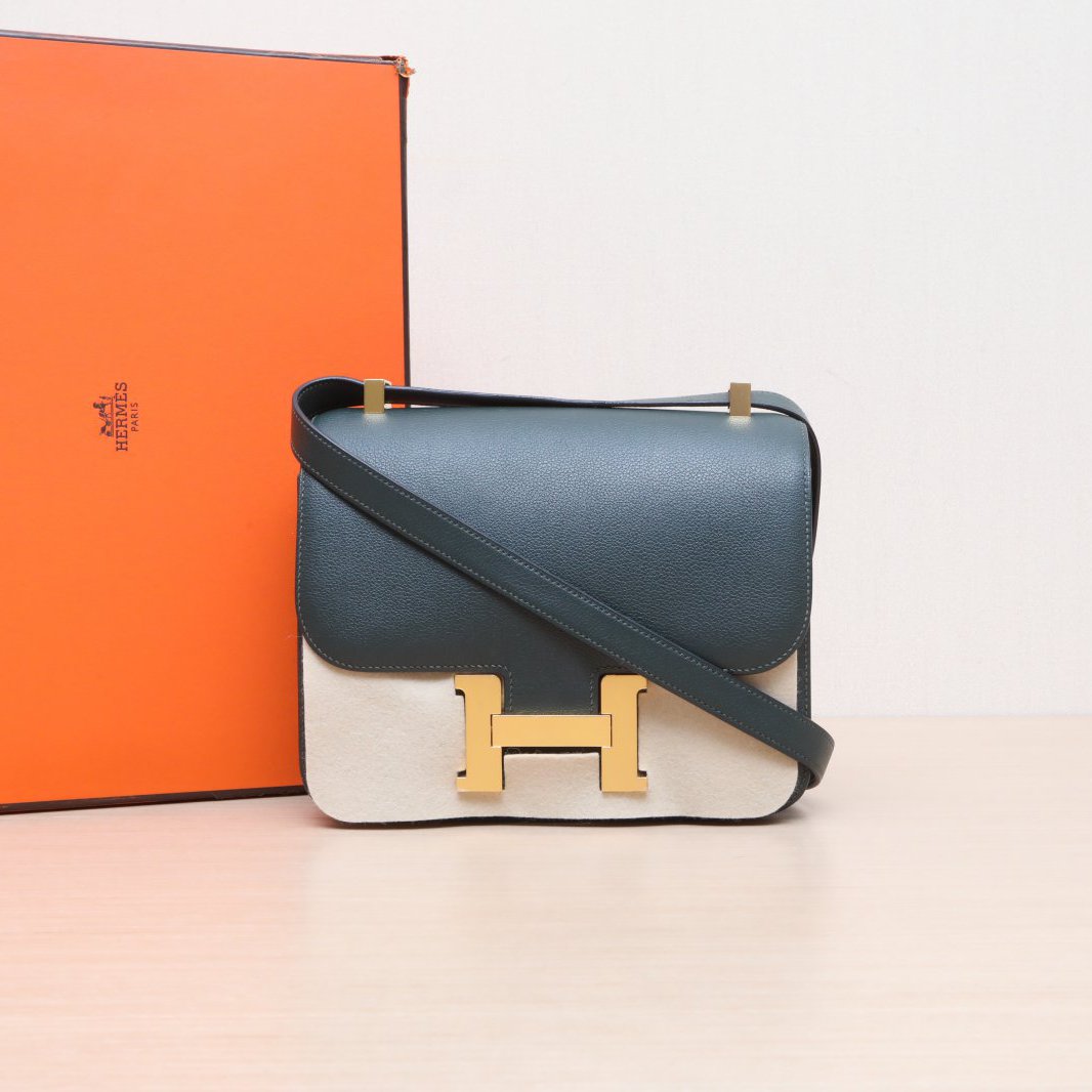 99新 Hermes/爱马仕 康康单肩包 24 Z6孔雀绿C刻 金扣 P205742282