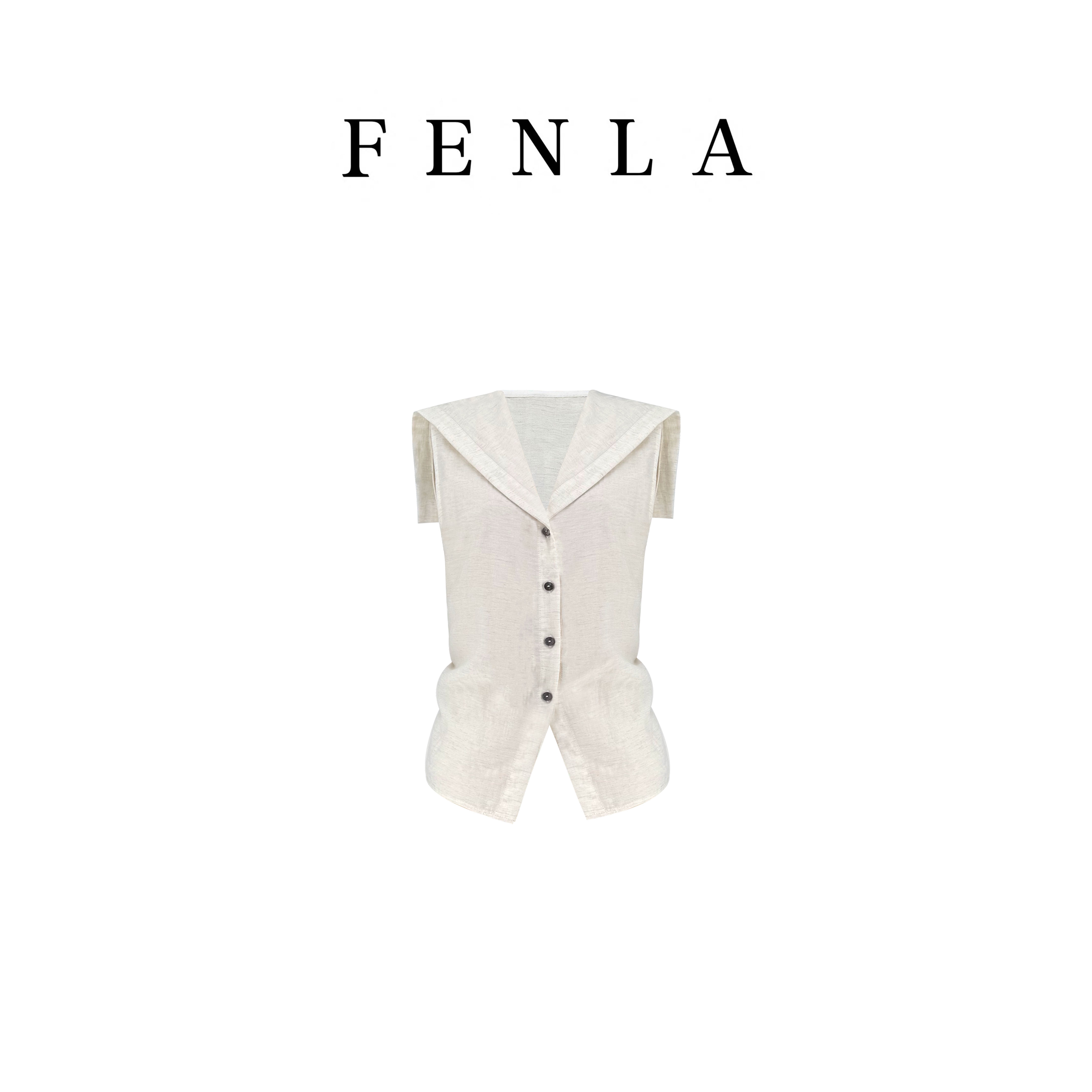 【惠姐私服】海军领遮肩设计感减龄上衣单排扣开叉下摆衬衫 83868