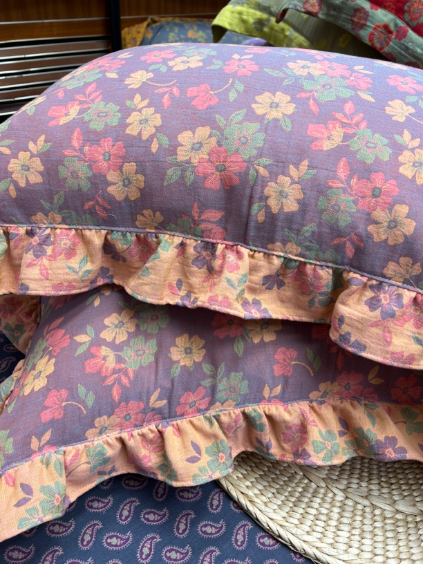 【枕套成人枕头套一对100%全棉一对装枕头套】花边纱布款纯棉双层纱