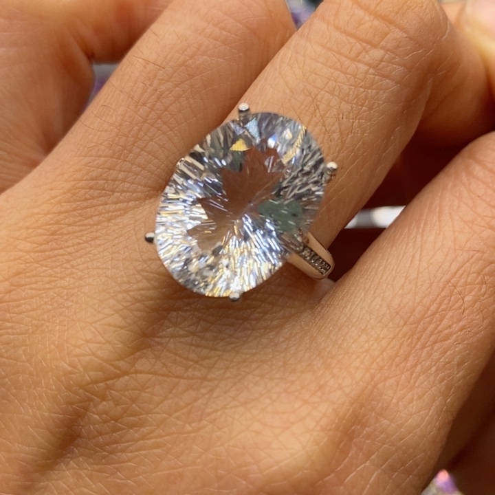 水晶戒指银S925镶嵌天然水晶戒指