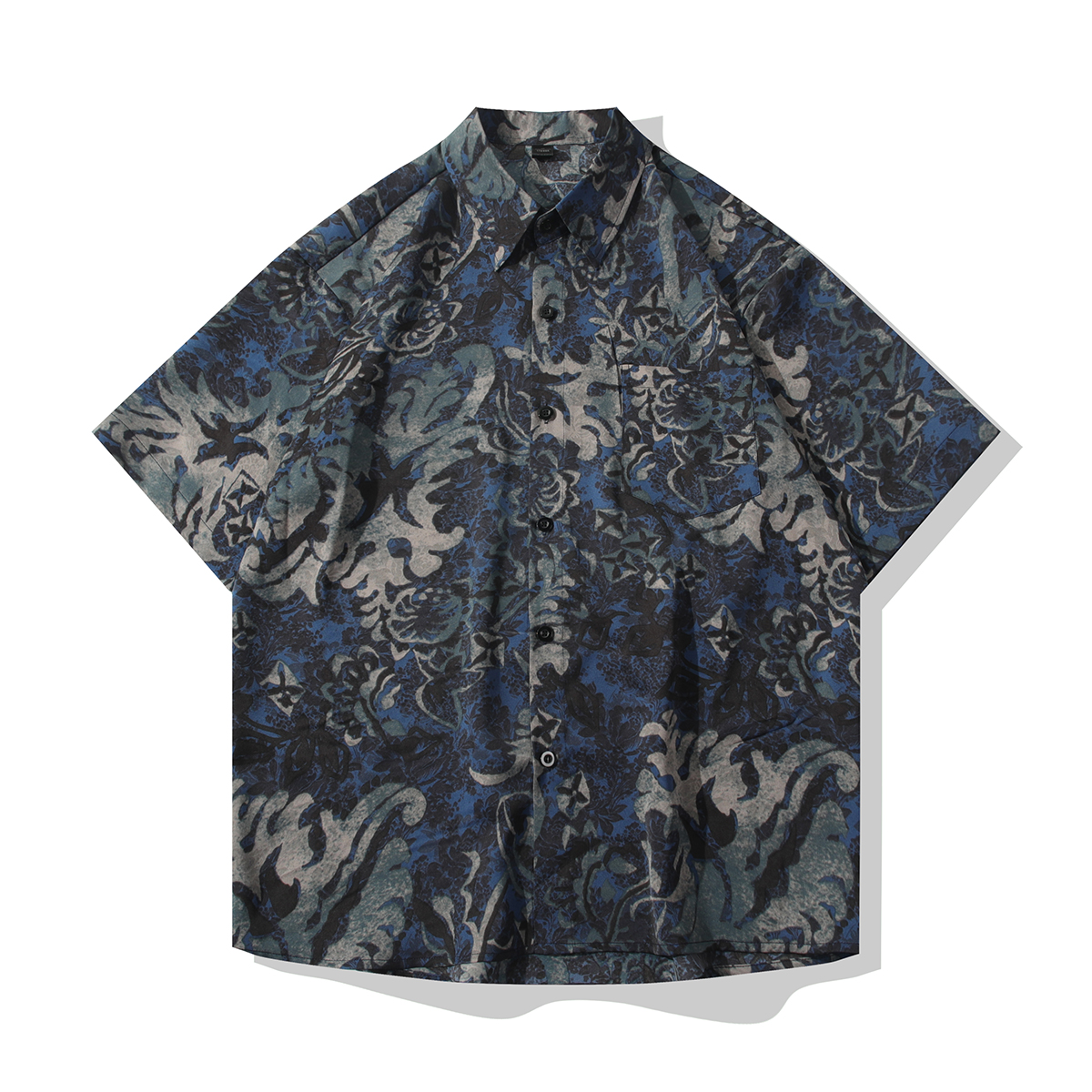 复古老钱风百搭半袖上衣冰丝垂感透气衬衫宽松短袖高级感休闲衬衣