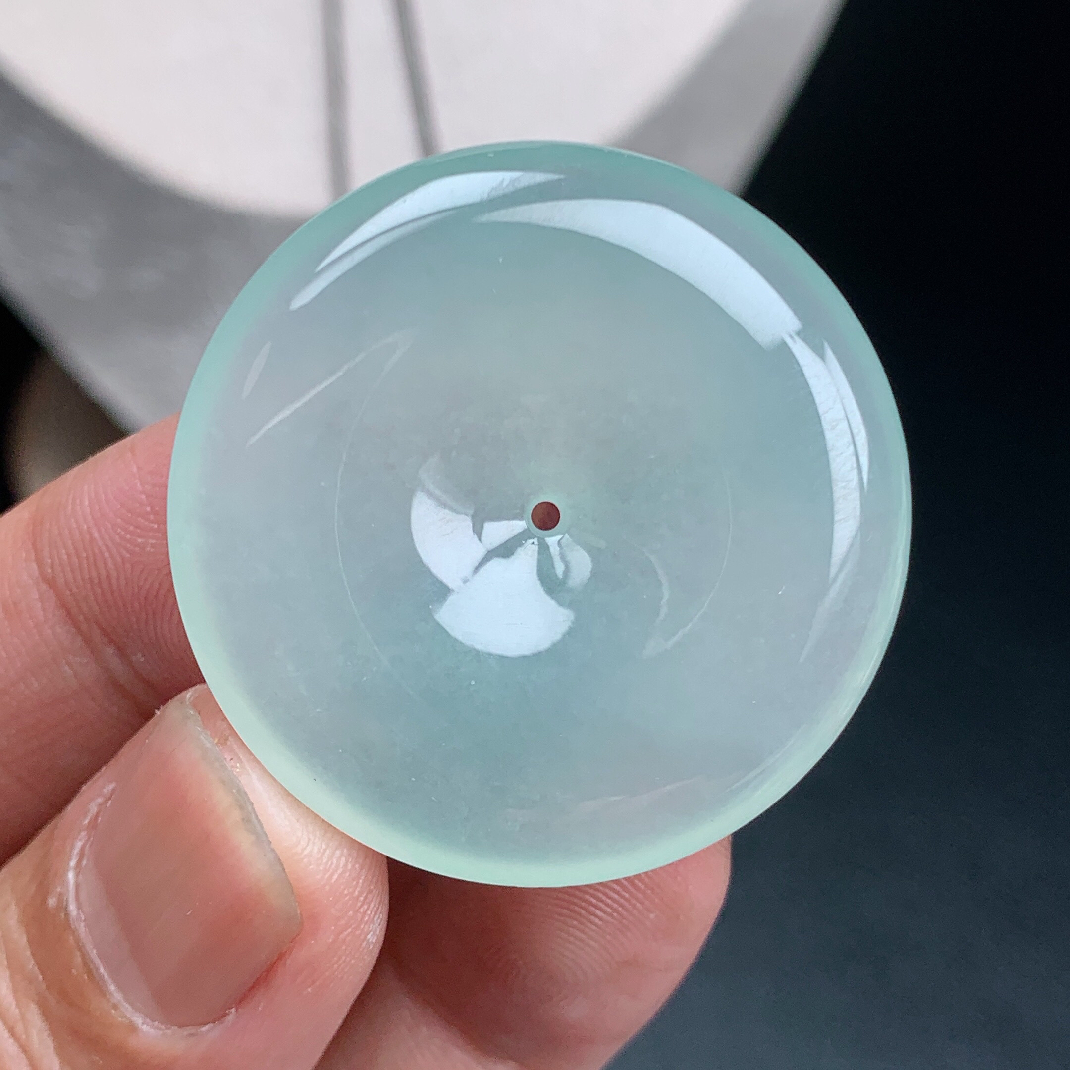 尺寸36.2-6.7mm缅甸天然A货翡翠冰晴大平安扣吊坠 饱满大气起胶底
