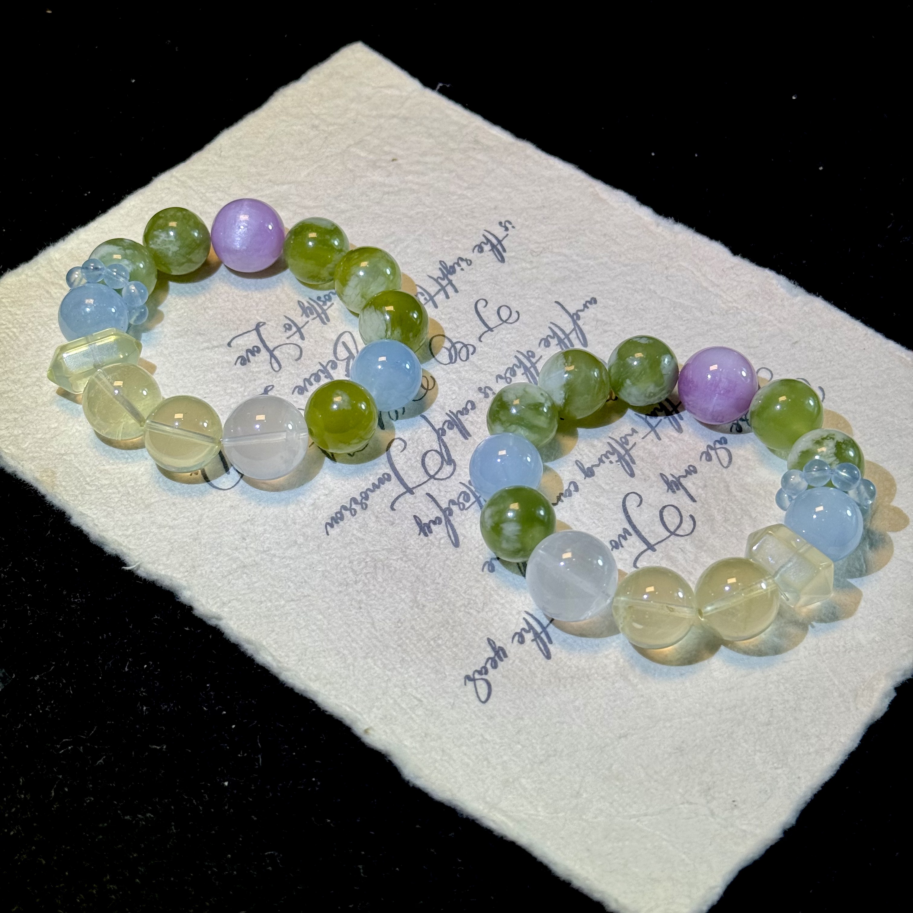 Y685（湖畔）岫玉海蓝宝黄水晶设计款手串14-16mm多样性发其一