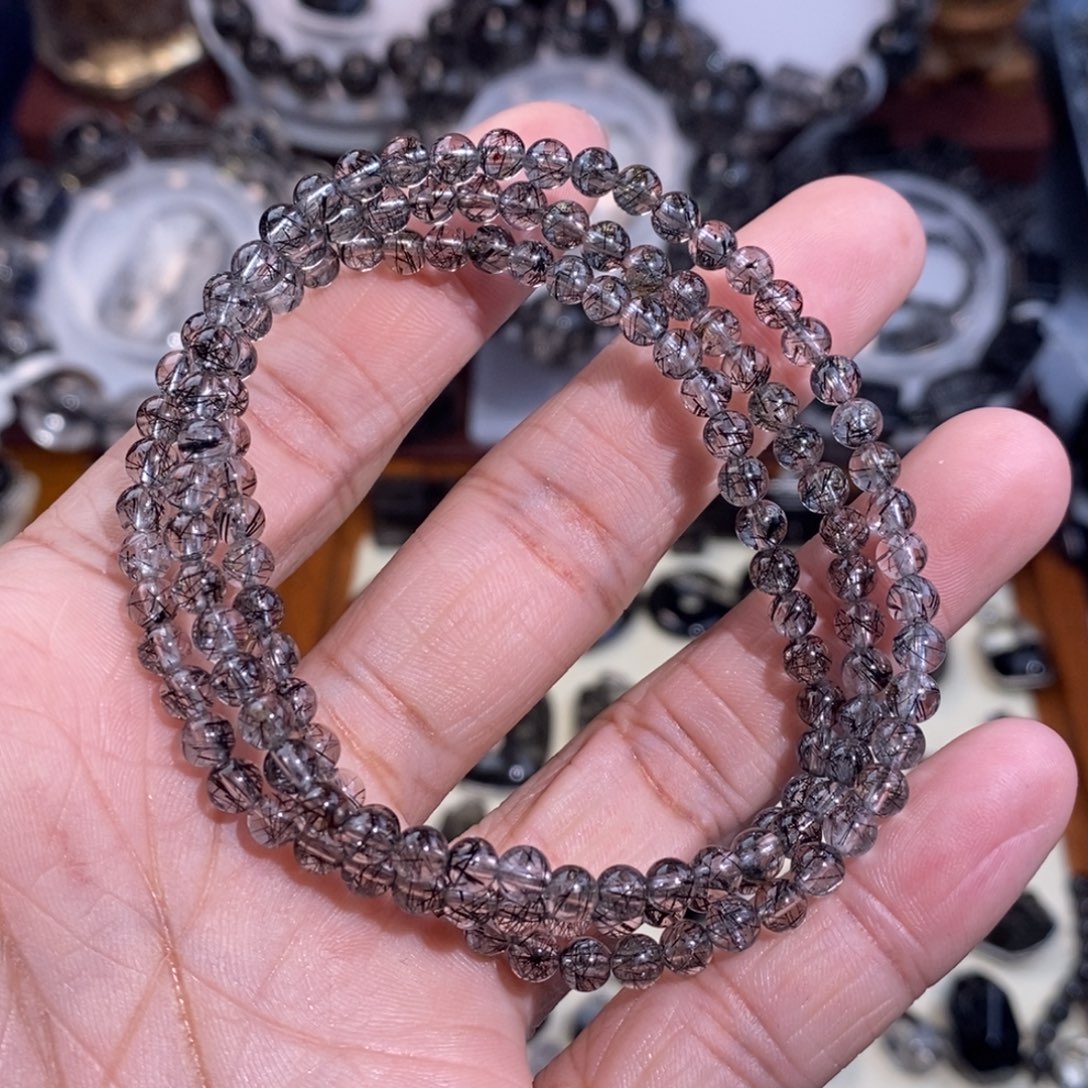 未镶嵌手链水晶黑发晶三圈4mm全透体满发蕾丝
