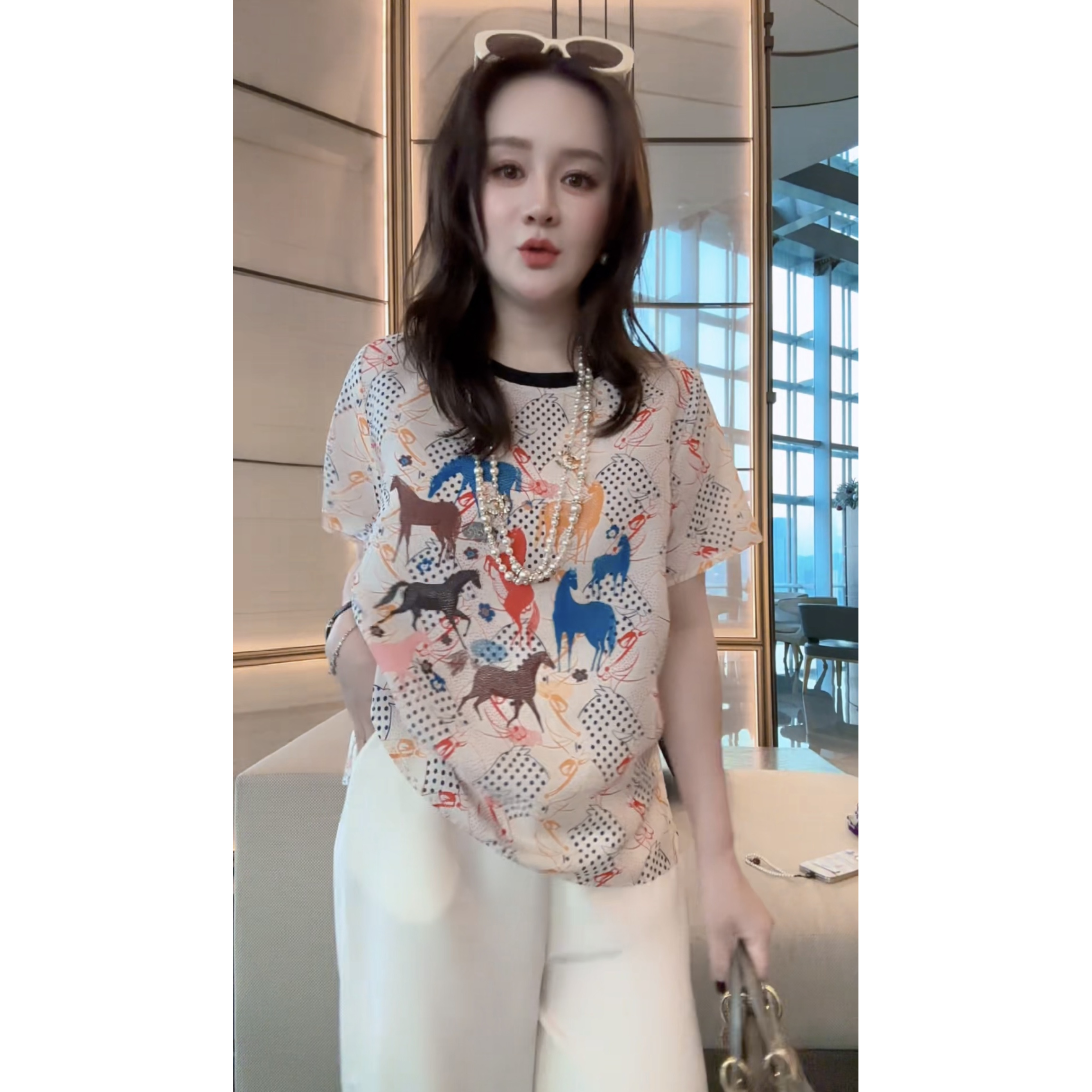 【丝芙玉禄】（A128）真丝双绉创意色彩马时尚显瘦桑蚕丝t恤上衣