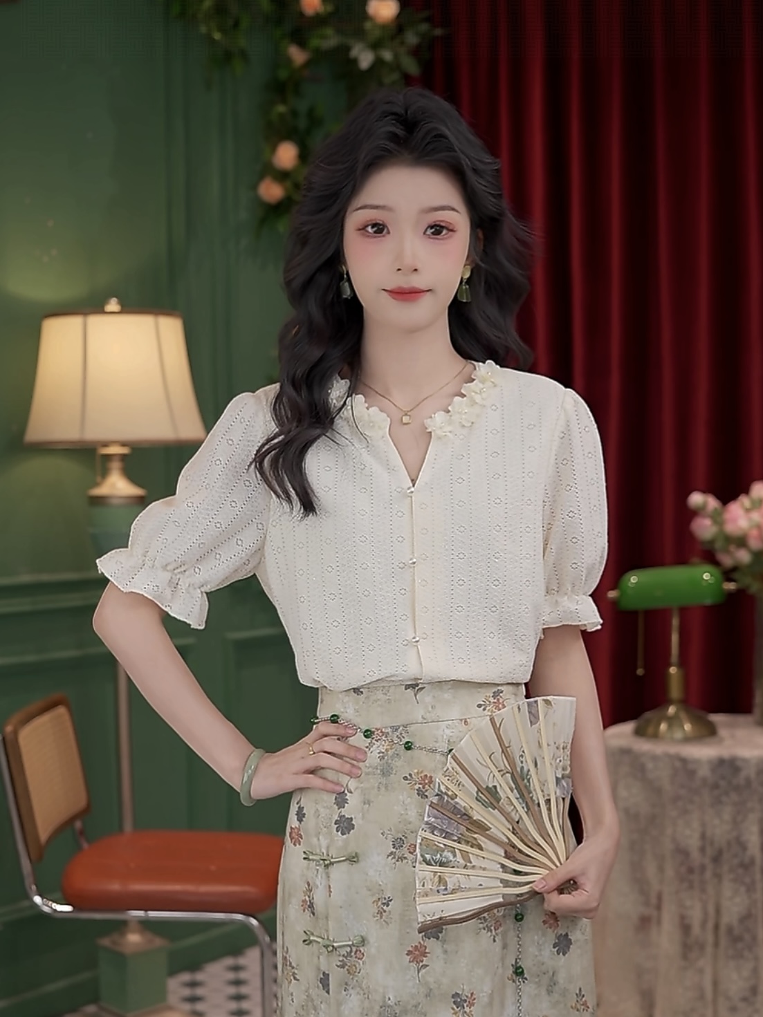 思思复古【奇坊】25新款百搭花朵气质时尚设计感衬衫#4643