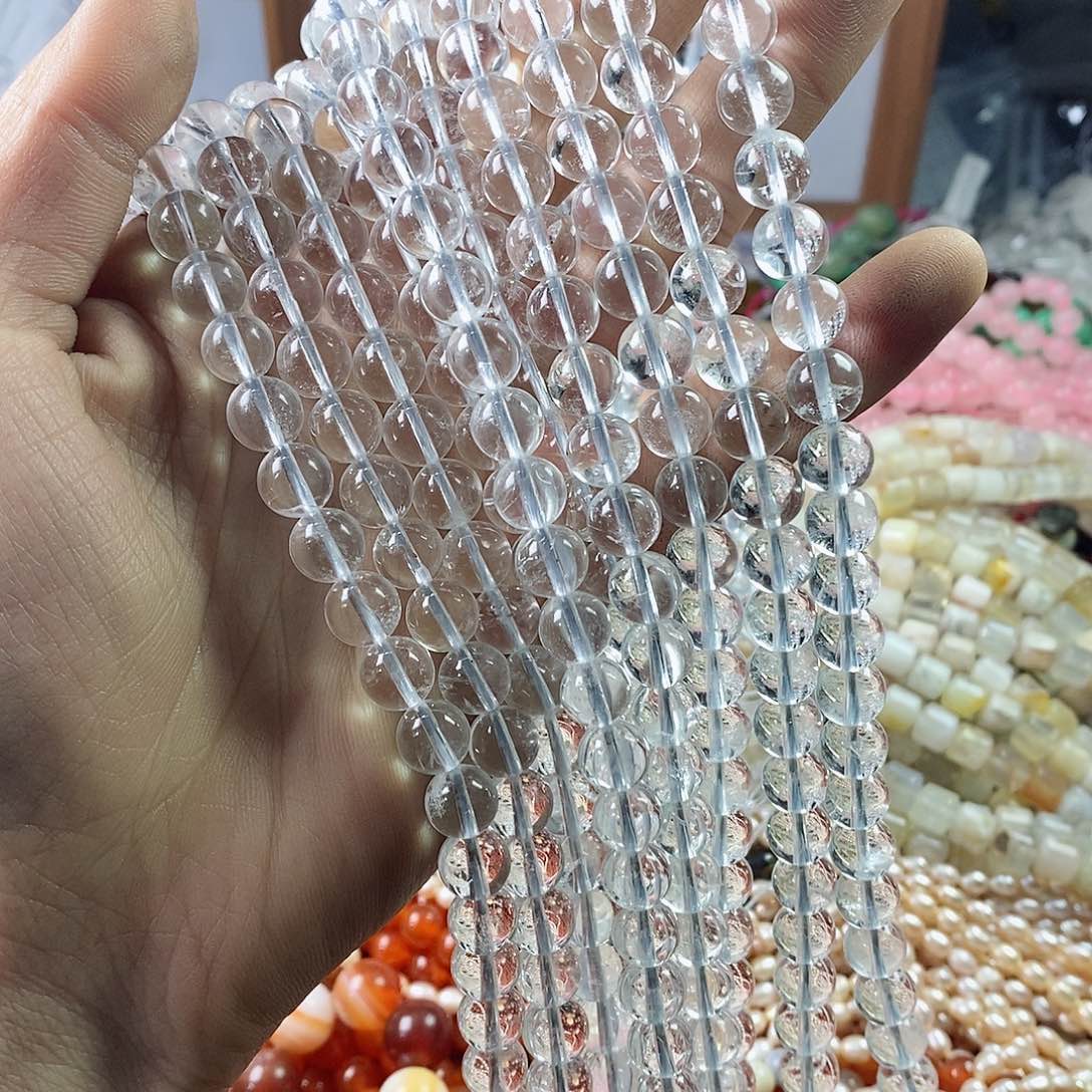 玛瑙/玉髓珠宝半成品未镶嵌一条天然8.5mm透体白水晶圆珠A