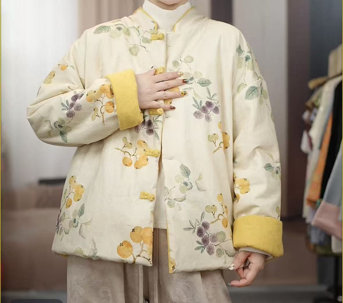 新中式冬季加棉加厚双面双穿盘扣洋气保暖宽松棉服外套女