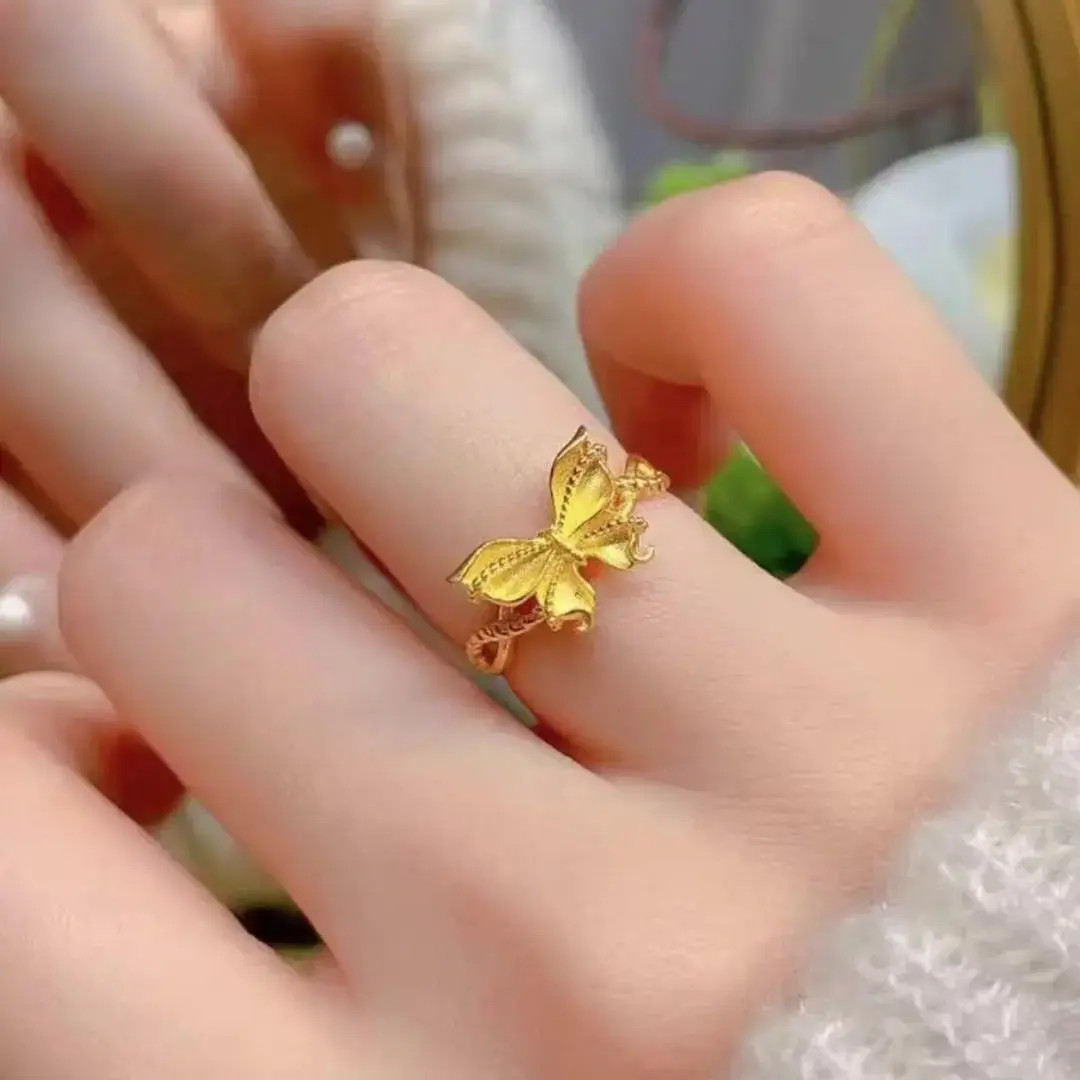 铼金【蝴蝶花戒】 2025新款轻奢女士甜美百搭可爱可调节金色不掉色