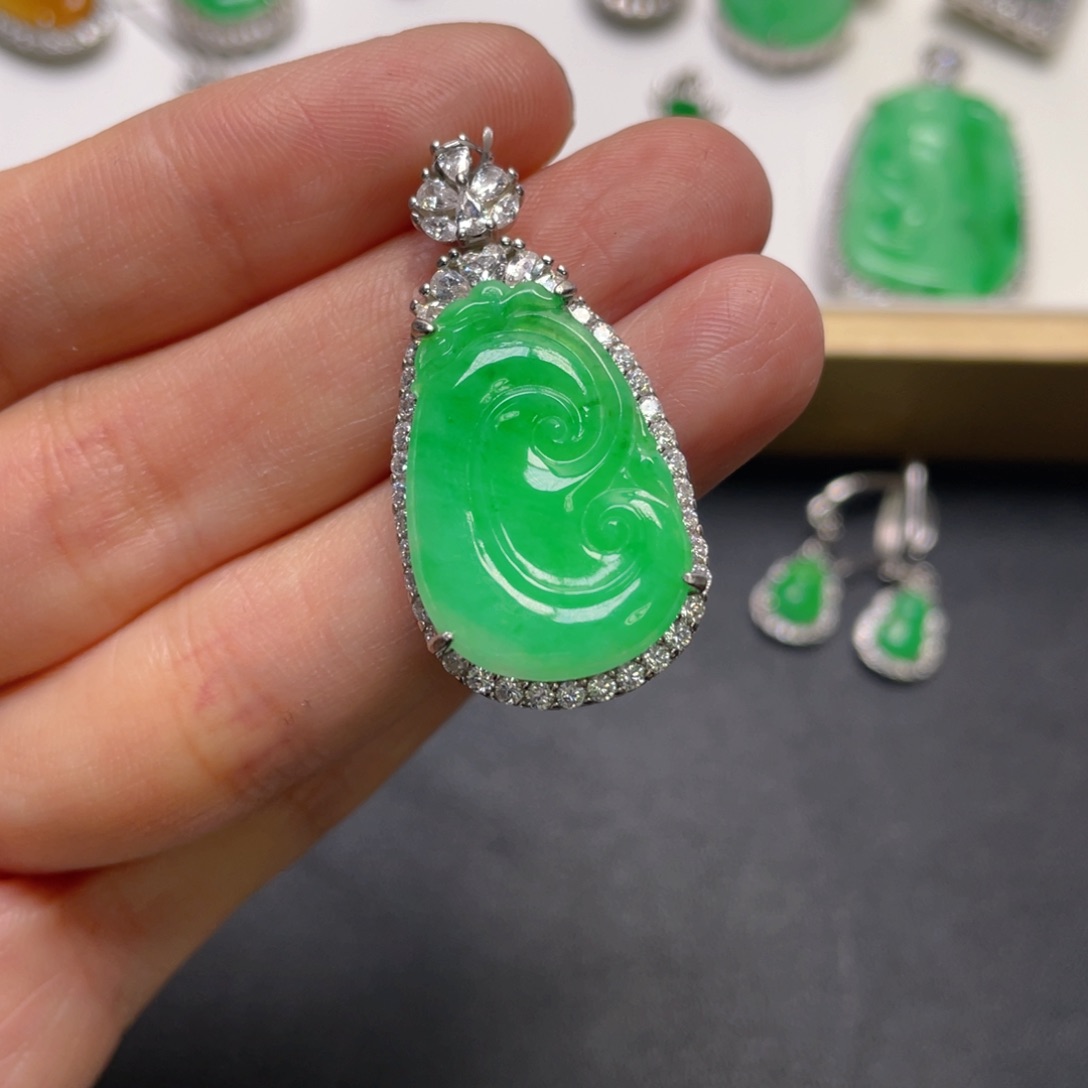 翡翠吊坠(不含链)银S925镶嵌