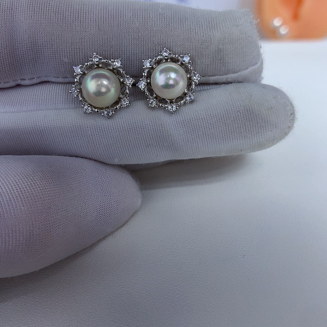 银S925镶嵌海水珍珠耳饰7-8