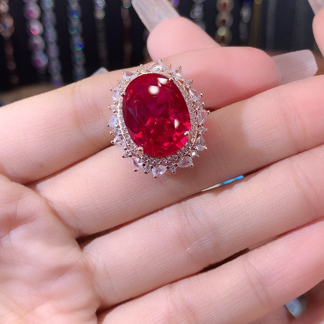 无925银鸽血红色戒指玫瑰金1216