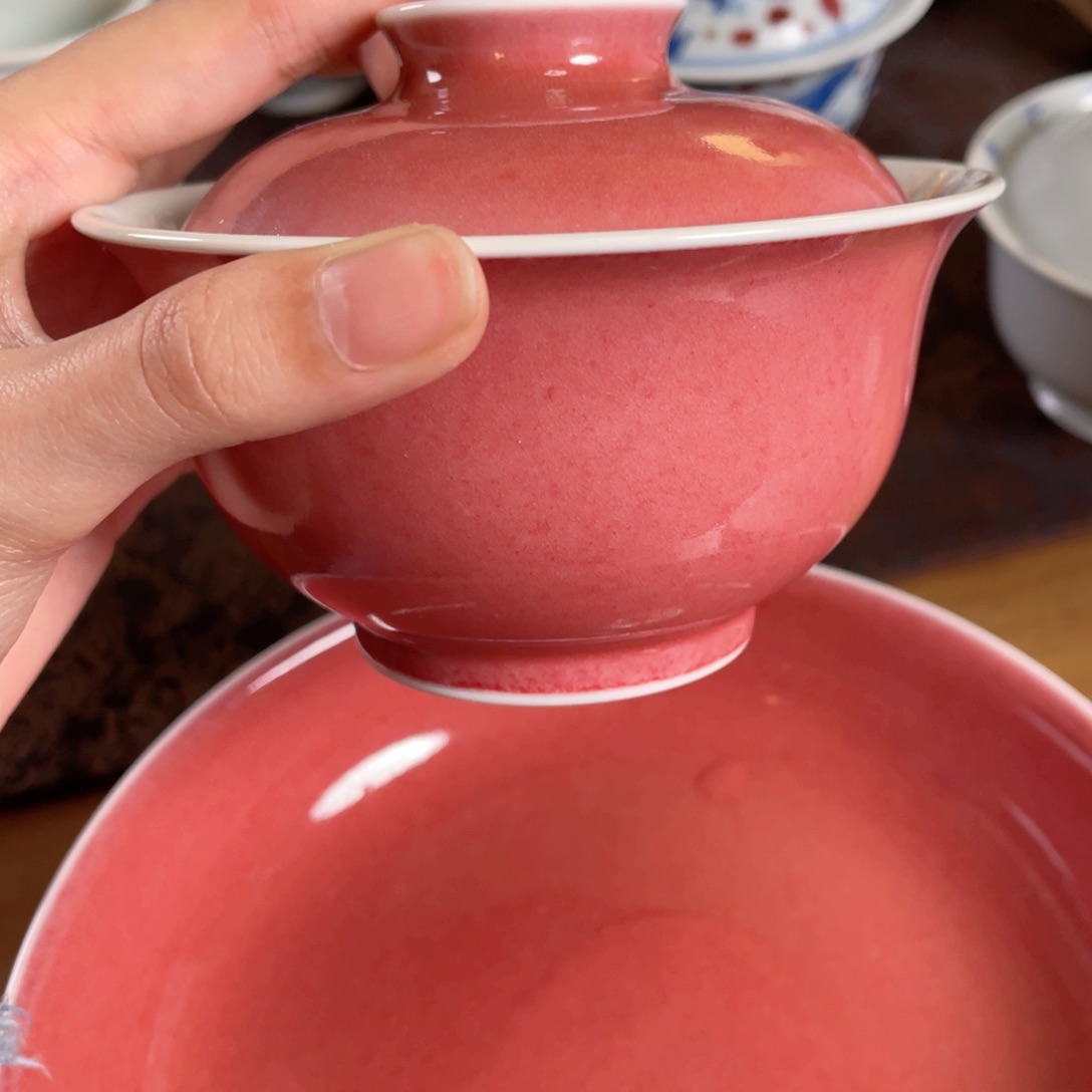 豇豆红元宝盖碗红