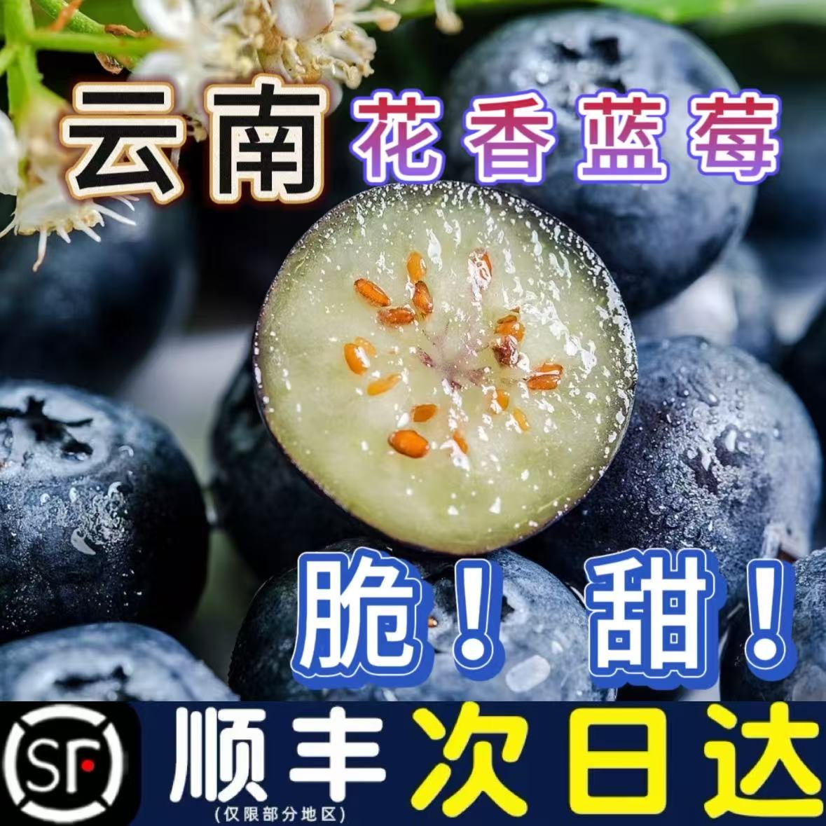【川渝次日达】云南花香蓝莓3盒大果，新鲜现采现摘蓝莓100g/盒 顺丰包邮送货到家（18mm-20mm）