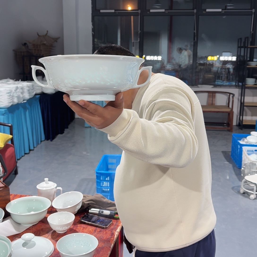 杯景德镇陶瓷影青瓷汤碗带盖一个