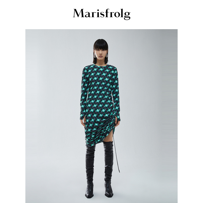 玛丝菲尔花稿印花冬季下摆抽绳时髦连衣裙A1AY45336